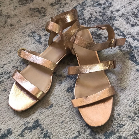 J. Crew rose gold leather strappy sandal flat size 8